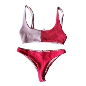 Marine Layer Medium Bikini Top And Bottom Red Pink Ribbed